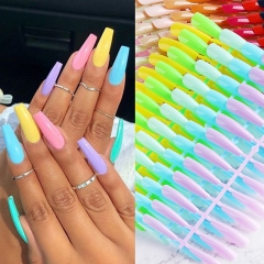 120Pcs Coffin Shape Long Artificial Fake Nails Candy Color False Nail Tips For Girls Extension Press On Nails Manicure 