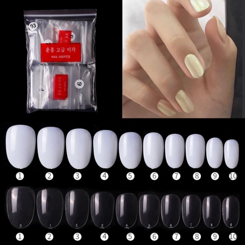 500Pcs/set Natural/Transparent Round Head Nail Art Tips Full Cover False Nails Faux Acrylic Manicure Salon Tools