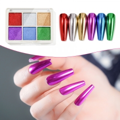 6colors/box Nail Art Solid Magic Mirror Powder Glitter Pigment Dust Magic Mirror Nail Art Solid Powder