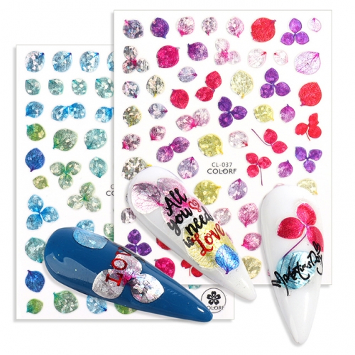 1pcs 3D Holographic Four Leaf Clover Flower Sticker Decal Nail Art Adhesive Slider Glitter Floral Manicure Tattoo