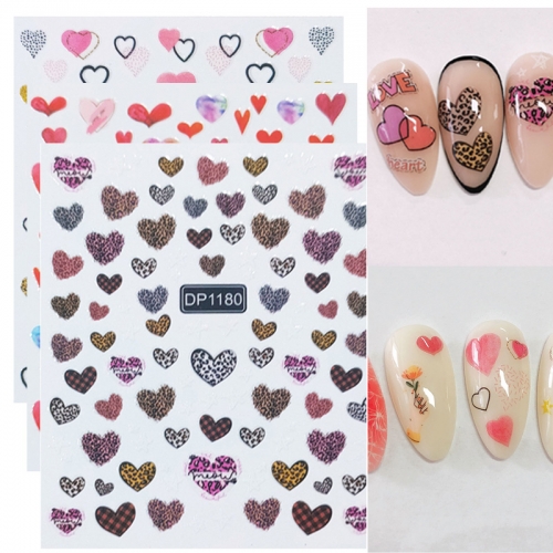 1 Sheet 3D Nail Decals Stickers Leopard Color Gradient Love Heart Nail Art Sliders Decorations Tattoo