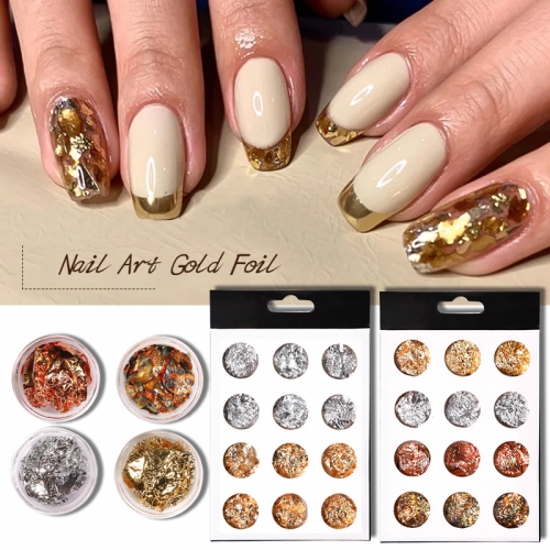 12Pcs/Set Gold Silver Red Colorful Nail Art Foil Paper Irregular Aluminum Nail Sticker Manicure Glitter Gel Polish Nail Decoration