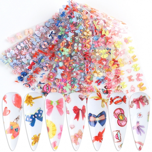 10 Pcs/Pack Cross-border New Girly Bowknot Nail Art Ins Cartoon Cute Starry Sky Transfer Sticker Adhesive Paper Nail Art Accessories