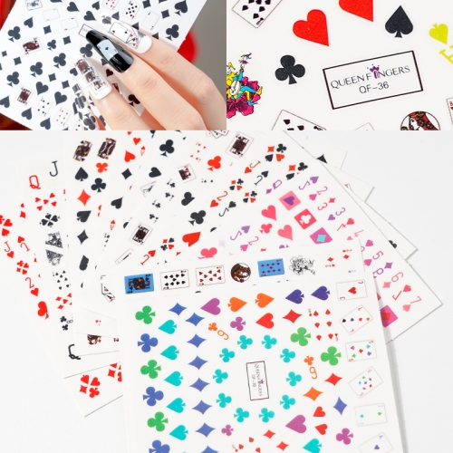 1Pcs Playing Card Nail Art Decorations Hearts Clubs Diamonds Spades Self Adhesive Poker Nail Sticker