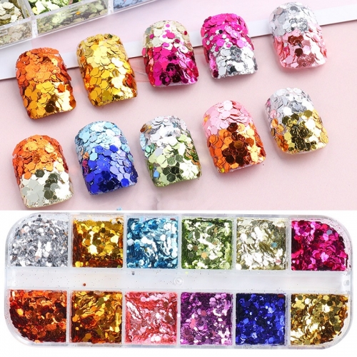 1 Box of Nail Art Sequins Hexagonal Color Ice Blue Mermaid Ji Color Big Sequins Gradient Nail Decoration Nail Glitter Mirror Powder Sequins