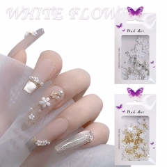 1Pcs Mixed White Flower Nail Art Decorations Fashion Steel Ball Nails Accessories for DIY Manicure Design