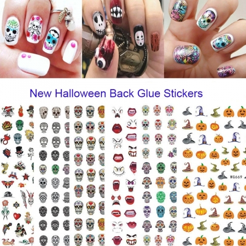 1pcs Halloween Skull Pumpkin Little Nail Sticker 3D Nails Art Manicure Back Glue Decal stickers DIY Manicure Decal