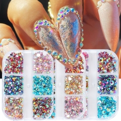 6 Grids/box Chameleon Nail Art Rhinestones Resin Stone Crystals Flat Back 2-5mm AB Bead Diamond Rhinestone Charms Accessories