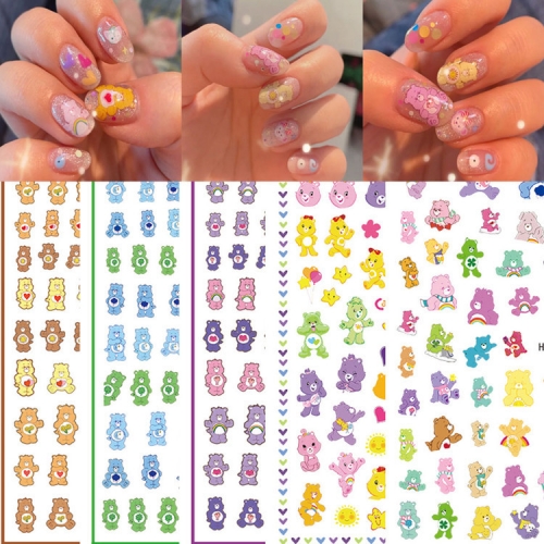 1Pcs Cartoon Animal Fashion Nail Art Stickers Anime Bear Rainbow Manicure Decoration Adhesive Repair Decal Accessories