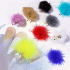 1 Pcs Nail Mink Hair Ball Magnet Nail Jewelry Detachable Pearl Pendant Hair Ball DIY Nail Design