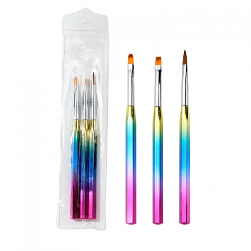 3Pcs Gradient Colorful Nail Brush Set Line Painting Pen Flatback Drawing Brushes DIY UV Gel Polish Manicure Nail Art Tool Kits