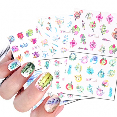 12 Pcs / Set Nail Art Beauty Water Decal Slider Nail Sticker Flower Leave ABS Tract Curve Lines