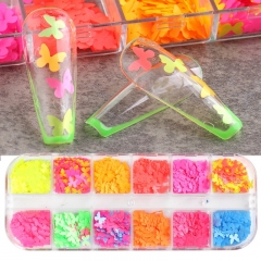 12 Grids/box Fluorescent Nail Glitter Butterfly Glitter Nail Sequin 3D Neon Pigment Nail Art Glitter Flake Decoration Nail Accessories