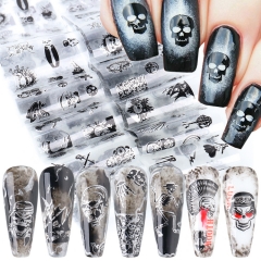 1set Skull Rose Dark Design Nail Art Water Sticker Transfer Slider Halloween Devil Clown Decal Charms Dcoration