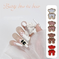 1pcs 3D Cute Plaid Bow Tie Bear Design Nail Decorations Nail Sticking Drill Nail Art Decal Jewelry Manicure Nail Art