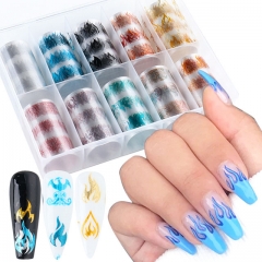 10rolls/box Various Pattern Nail Sticker Star Flame Geometry Flower Starry Sky Colorful DIY Design Transfer Paper Nail Art Patch