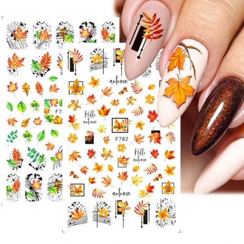 1pcs Autumn Maple Leaf Sticker For Nail Art 3D Slider Fall Leaves Mountain Flower Adhesive Decals Polish Charms Wrap