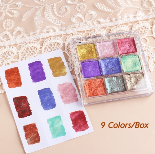 9 color/box Pearlescent Shimmer Bronze Watercolor Solid Pigment Nail Art Polish Glitter Gilt Bloom Smoke Nail Drawing Paint 