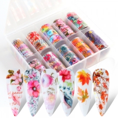 10 Rolls/set Autumn Maple leaves Flowers  Nail Foil Nail Art Decoration Transfer Designer Foil