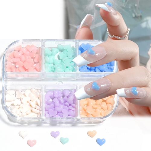 6 grids/box Heart Nail Art Beads 3D Nail Art Decoration Accessories Nail Design Pink Rhinestones