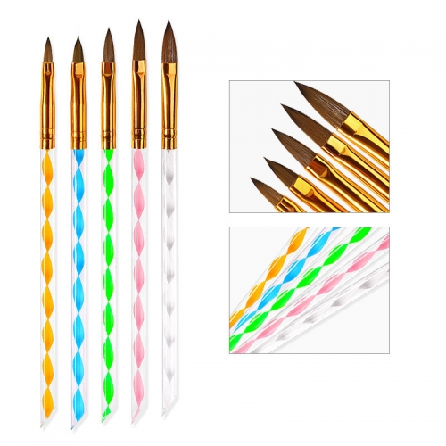 5pcs/set Manicure Tools Crystal Handle Gradient Glitter Pen UV Acrylic Gel Nail Art