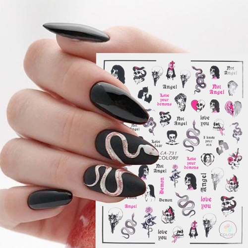 1 pcs Halloween 3D Nail Stickers Nail Art Stickers Spider Ghost Evil Design Nail Polish Sticker Wrap Decoration