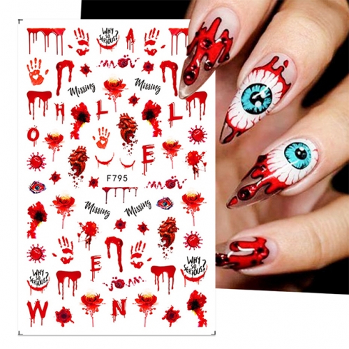 1 pcs Halloween Bloody Wound Fake Scab 3D Nail Stickers Scary Red Scar Lips Nail Design Slider Manicure Accessories Decor Decal 