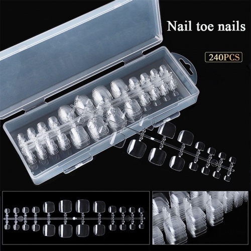 240 Pcs/box False Nail Tips Full Extension False Toe Nails Flexible Resin Long Tip For Nail Manicure