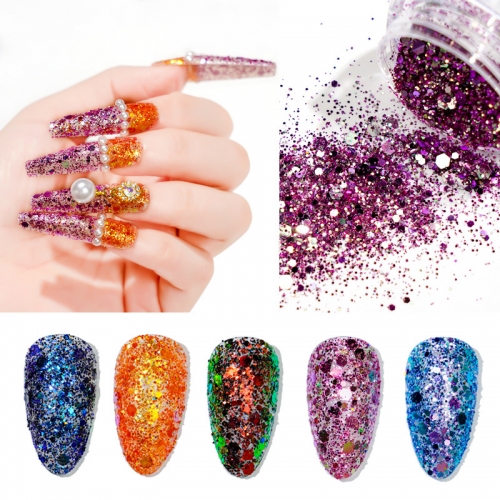 1jar Mermaid Rainbow Flakes Spangles Manicure DIY Nail Powder Glitter Nail Art Decorations