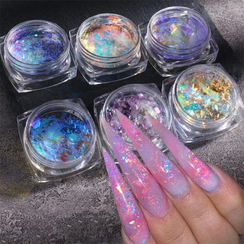 1jar Nail Art Glitter Fire Opal Snow Velvet Irregular Powder Aurora Sequins Pink Acrylic Pigment Decorations 