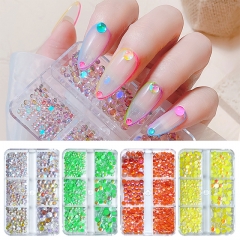 6 Grid / box Art Decoration Mermaid Rhinestones Fashion Flat Bottom Nail Accessories  For Manicure