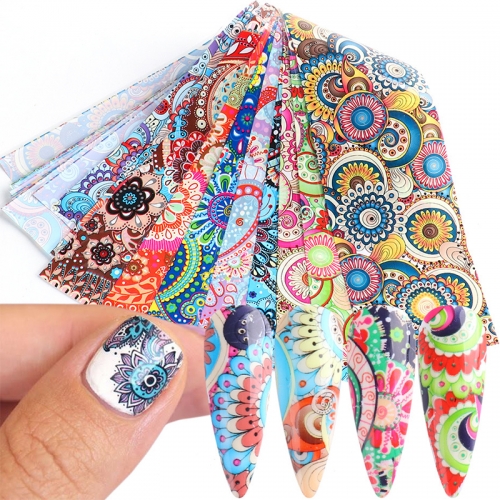 10pcs/pack Nail Sliders Ethnic Style Ham Pattern Starry Sky Transfer Paper Jewelry Manicure Graffiti Palette Art Beads