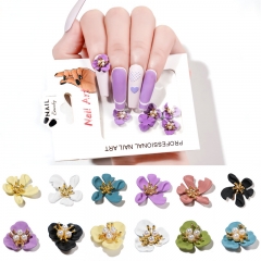 5pcs/set Resin Charms Acrylic Metal Bead Flowers Pearls Manicure Nail Art Diamond Rhinestone Decorations