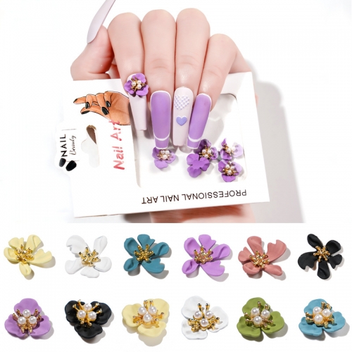 5pcs/set Resin Charms Acrylic Metal Bead Flowers Pearls Manicure Nail Art Diamond Rhinestone Decorations