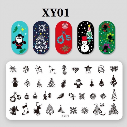 1Piece Template Christmas Tree-elk-snowflake-bell-snowman Profession Nail Plate Printing Plate Decorative Printing Plate