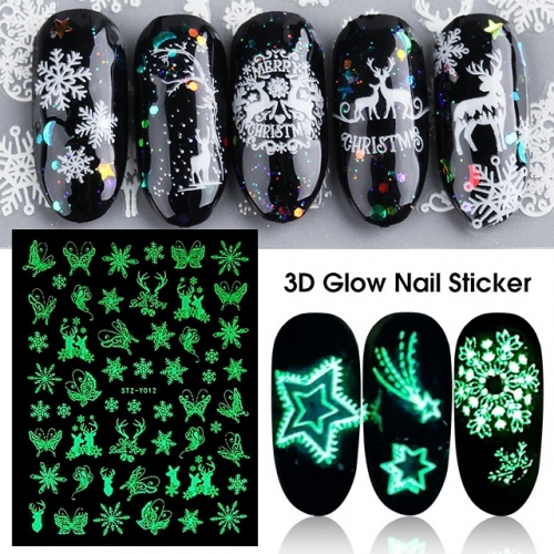 1 Pcs Christmas Series Nail Stickers Stars Luminous Snowflakes Christmas Tree 3D Adhesive Shiny Nail Stickers Decorative Nail Art