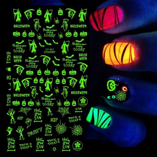1Pcs Luminous Halloween Nail Stickers Skull  Cool Glow In The Dark Set Of Stickers Manicure Sliders Nail  Art Stickers