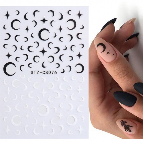 1 sheet Black and White Nail Sliders Decorative 3D Stickers Flame Lines Moon Star French Tips Manicure Decals