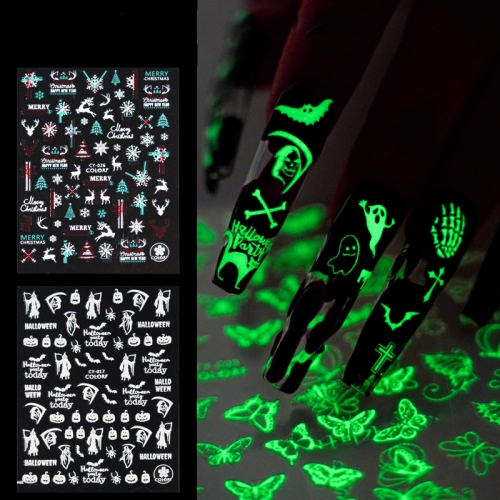 1 Pcs Dark Snowflake Skull Nail Stickers Halloween Nail Stickers Christmas Nail Art Ornaments 