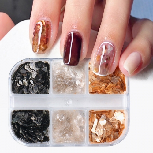 6 Grids/box Irregular Nails Mica Paillette Natural Abalone Shell Fragment Slice Nail Art Glitter DIY Polish Manicure Charms