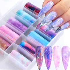 10 Rolls/Box Nail Foil Sticker Holographic Starry Sky Adhesive Wraps Transfer Paper Marble Shining Nail Art Decal Gel Nail Art Sticker