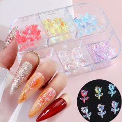  60Pcs/Box 3D Rose Flowers Nail Art Decorations Accessories Aurora Rrose AB Transparent Nail Resin Jewelry