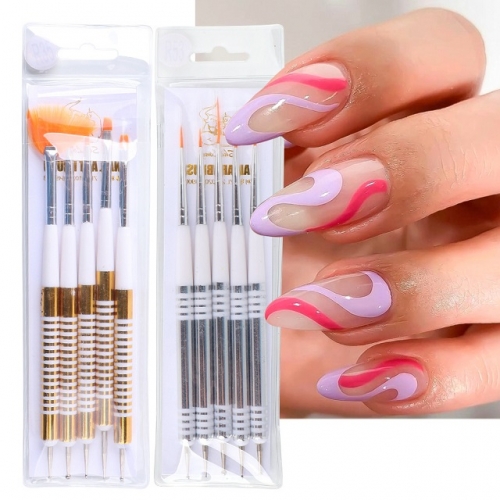 5Pcs/set Nail Dotting Tools With Brushes Set Acrylic Powder Gel Gradient Painting Line Nail Art Equipment Manicure Tools Kit 