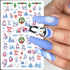 1 Pcs Christmas Halloween Style 3D Nail Sticker Santa Snowman Snowflake Decals Adhesive Nail Art Decorations Foil Manicure Wrap