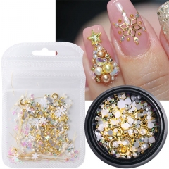 Pearl Beads 3D Nail Decoration Moon And Star Nails Gold Thread Mixed Jewelry Winter Design Nail Art Tools