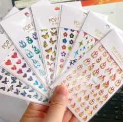 1Pcs Colorful Laser Nail Stickers Bulk Fruit Love Flame Cat Sliders Design Supplies Glossy Decorations Adhesive