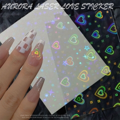 1Pcs Nail Sticker Autumn And Winter Aurora Paper Laser Love Star Nail Decals Super Flash Versatile Decoration