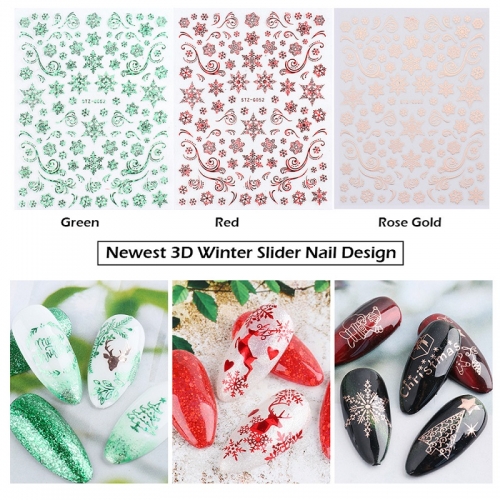 1 Set 3D Nail Art Sticker Christmas Design Snowflake Santa Xmas Tree Nail Decorations