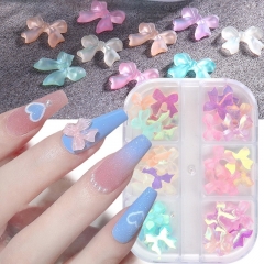 1 Box Aurora Bowknot Nail Art Decoration  Mixed Shape Resin Multi-Style 3D Fingernail DIY Accessories 