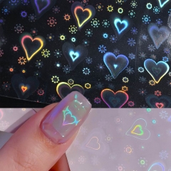 1pcs Laser Love Stars Water Transfer Adhesive Nail Stickers 3D Heart-shaped Stars Transparent Stickers Decals Nail